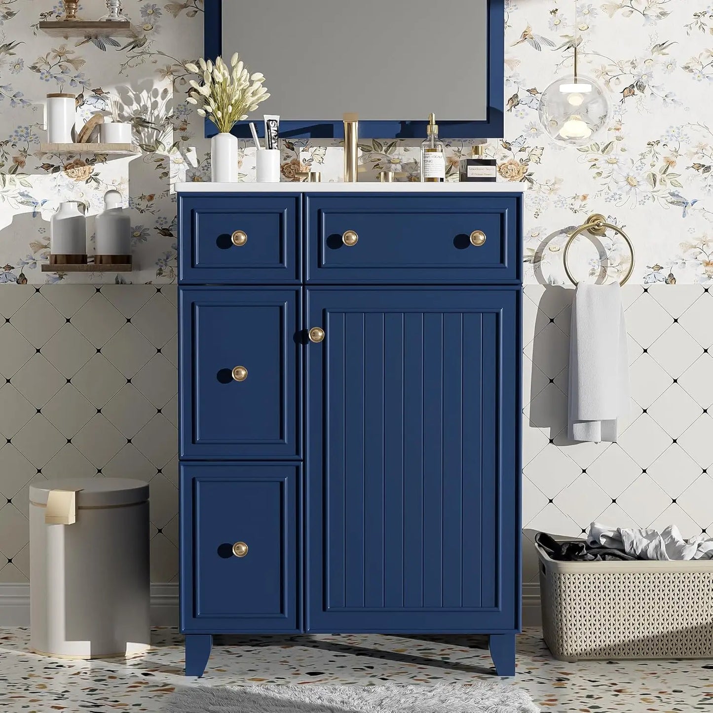 24" Floating Bathroom Vanity with Undermount Sink – Modern Soft-Close Wall Mount Cabinet with Storage