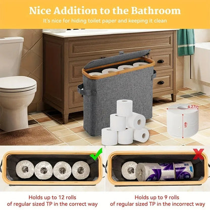 Bamboo Toilet Paper Storage Basket With Lid