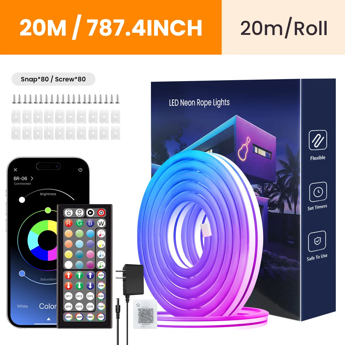 LED Rope Lights Flexible Strip Remote APP