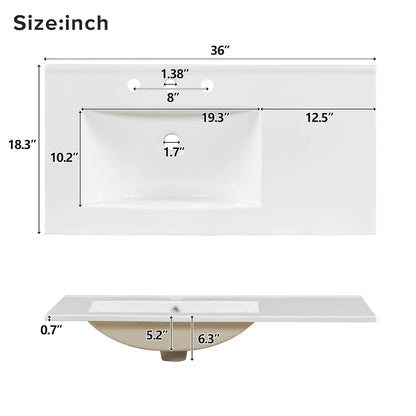 36" Bathroom Vanity with Ceramic Sink – Natural Wood Floating Style Cabinet with Modern Storage