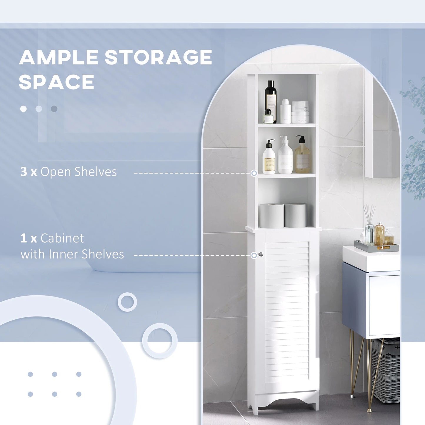 Freestanding Linen Tower with Open Shelves – Tall Bathroom Storage Cabinet for Towels and Essentials