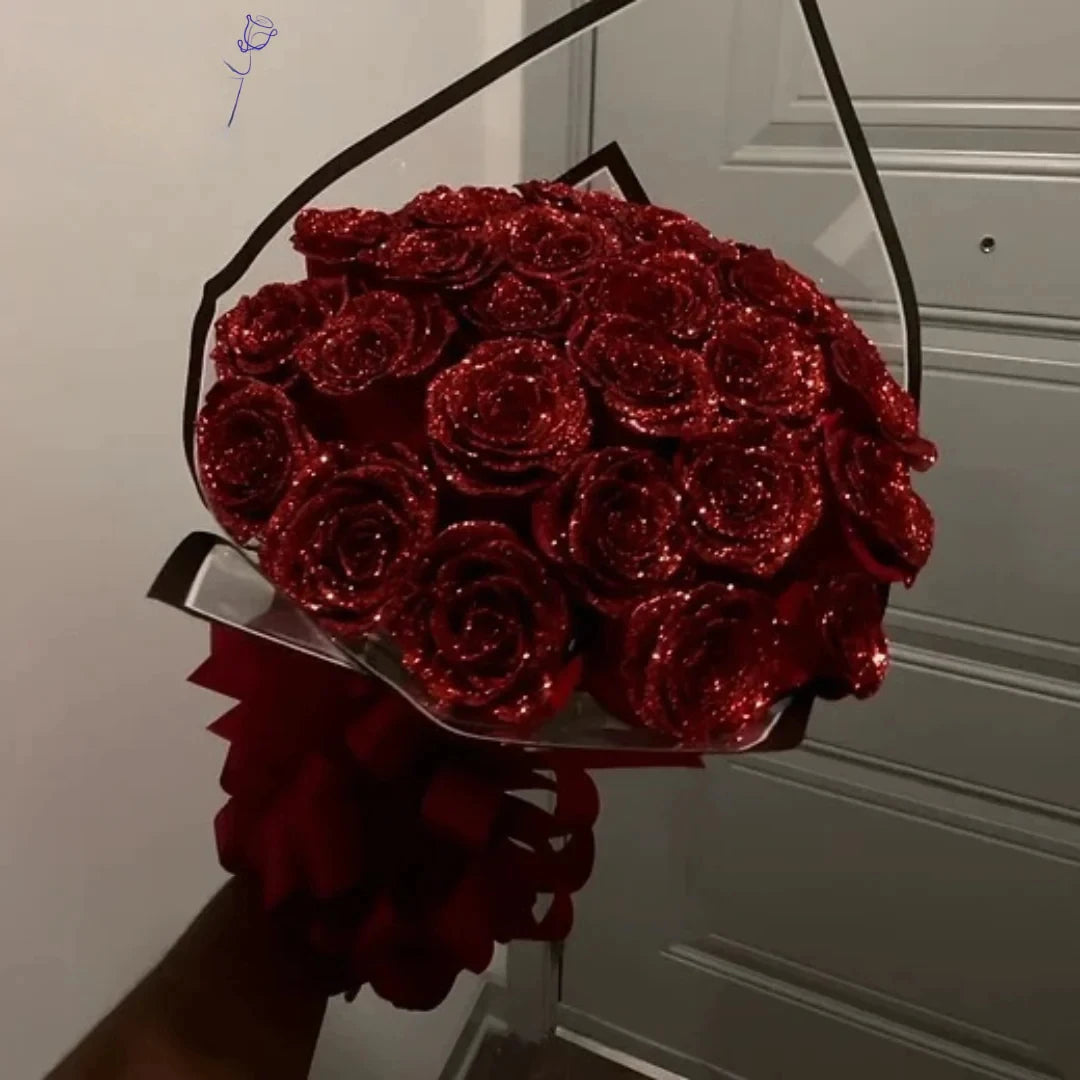 30/50 pcs Glitter Artificial Rose Bouquet