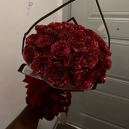 30/50 pcs Glitter Artificial Rose Bouquet