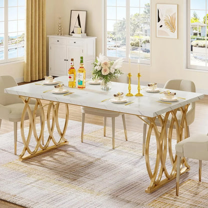 63" Modern Dining Table with Brass Accents – Large Rectangular Statement Table for Kitchen & Dining Room
