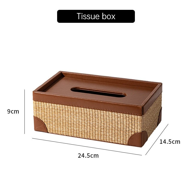 Palm Breeze Rattan Tissue Box & Organizer