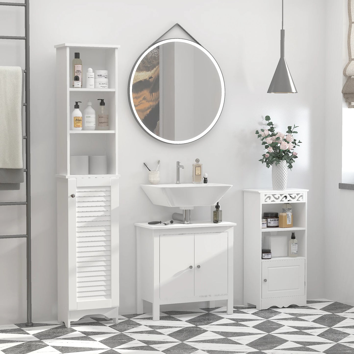Freestanding Linen Tower with Open Shelves – Tall Bathroom Storage Cabinet for Towels and Essentials