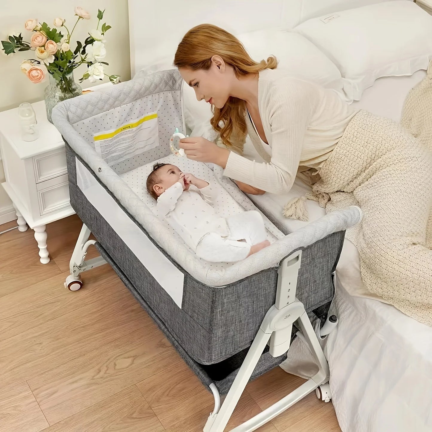 3-in-1 Bedside Bassinet Sleeper – Convertible Baby Crib with Adjustable Height and Portable Folding Design