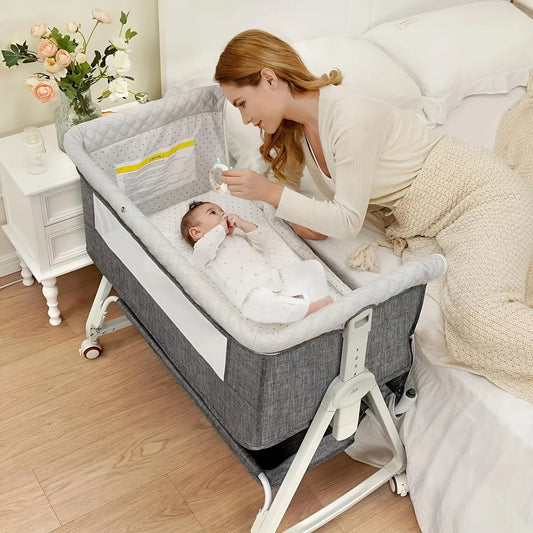 3-in-1 Bedside Bassinet Sleeper – Convertible Baby Crib with Adjustable Height and Portable Folding Design