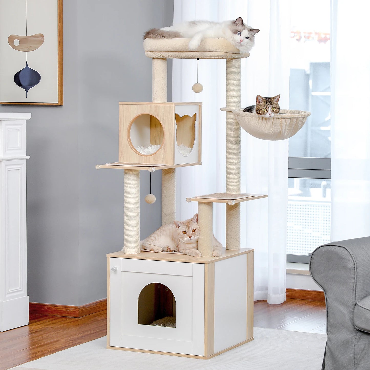 Multi-Level Cat Tree with Hammock & Top Perch – Indoor Cat Tower with Scratching Posts and Cozy Condo