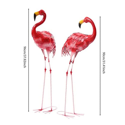 Metal Flamingo Garden Statues 2Pcs Outdoor Yard Art