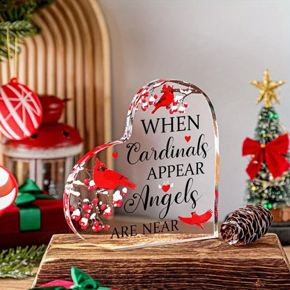 Red Cardinal Memorial Crystal Heart – Sympathy Gift Acrylic Centerpiece for Loss of Loved One