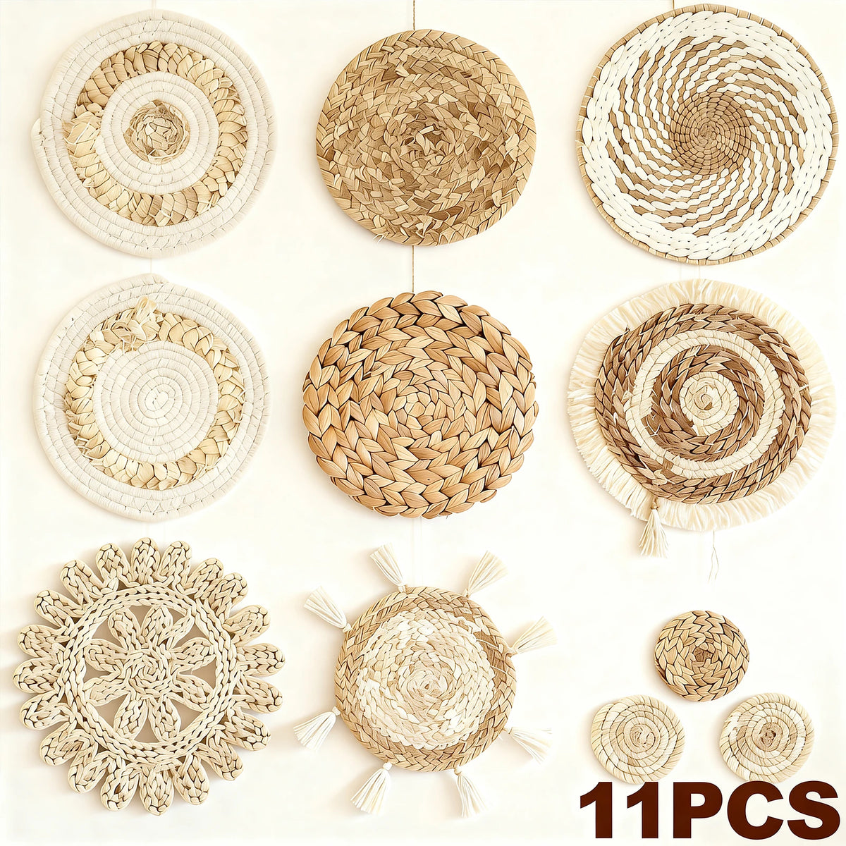 Seabreeze Natural Woven Wall Basket Collection – 11 Piece Set