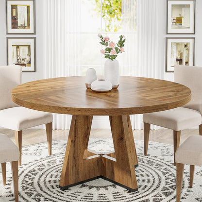 Round Farmhouse Dining Table – Rustic Kitchen Dinette Table for Small Space Dining & Everyday Meals
