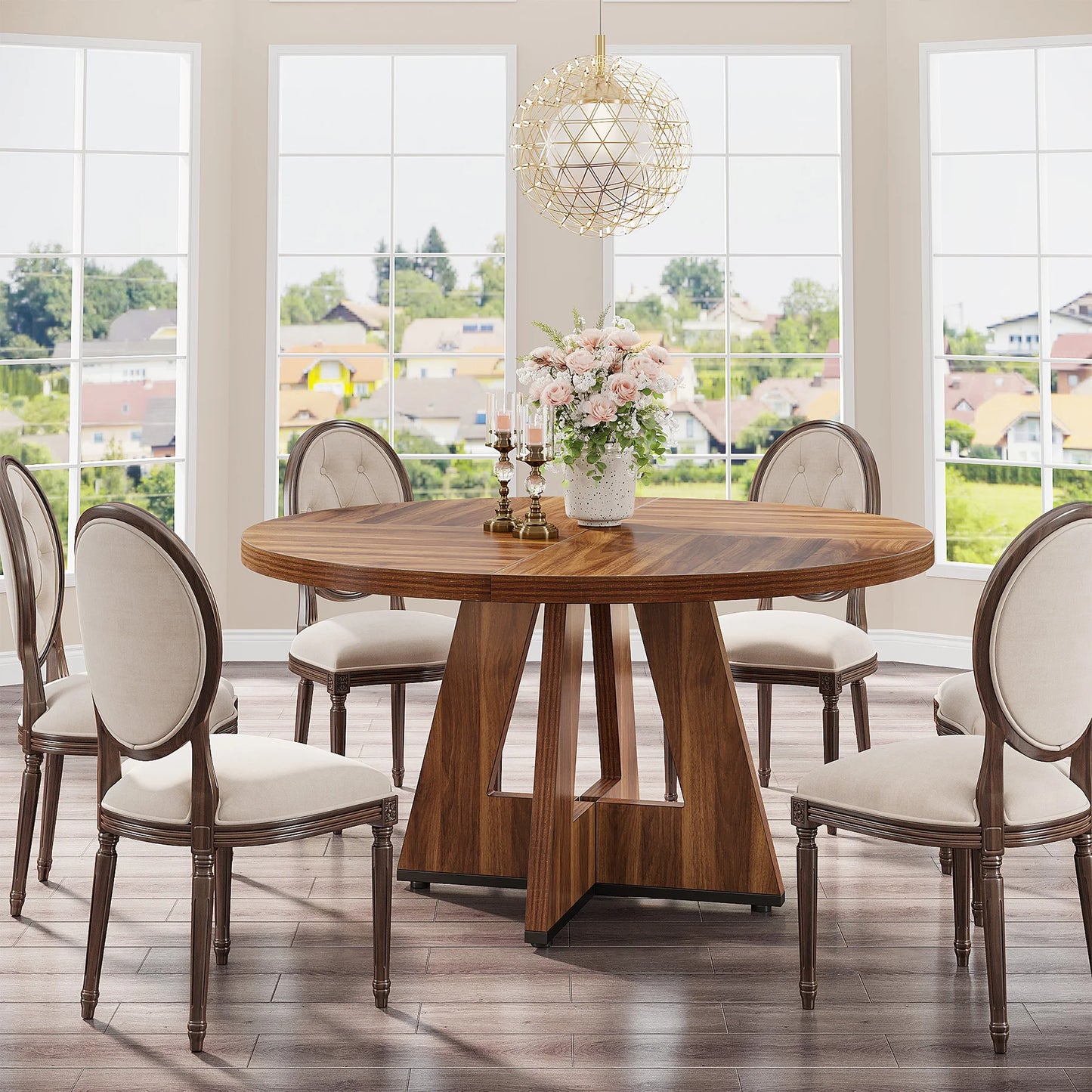 Round Farmhouse Dining Table – Rustic Kitchen Dinette Table for Small Space Dining & Everyday Meals