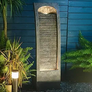Modern Indoor Outdoor Water Fountain – LED Lighted Floor Water Feature with Cascading Design