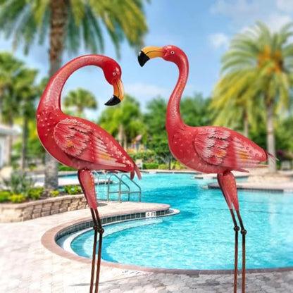 40" Metal Flamingo Garden Statue Set of 2 – Large Outdoor Lawn Sculptures for Backyard, Patio & Garden Decor