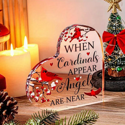Red Cardinal Memorial Crystal Heart – Sympathy Gift Acrylic Centerpiece for Loss of Loved One