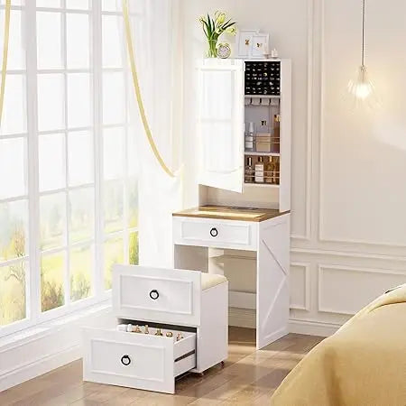 Compact Vanity Desk with Illuminated Mirror & Charging Station – Modern Makeup Table with Storage for Bedroom
