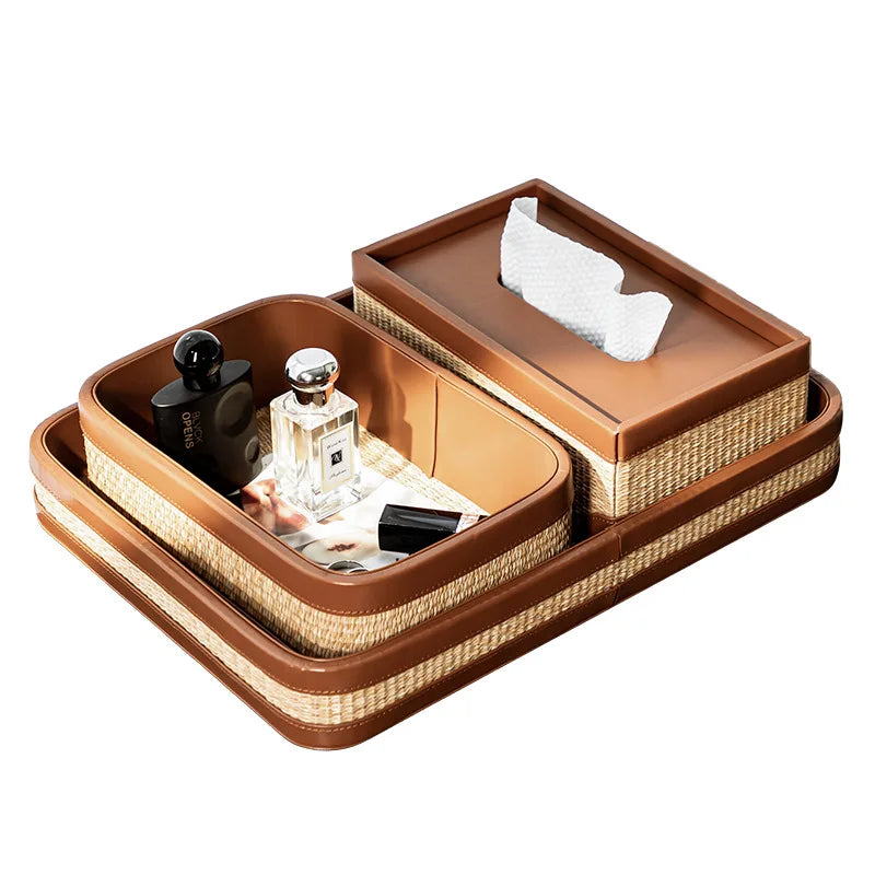 Palm Breeze Rattan Tissue Box & Organizer