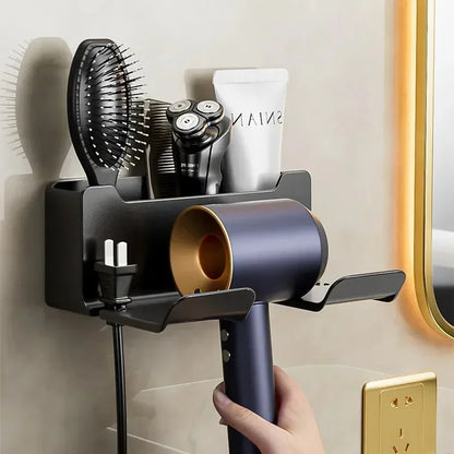 Wall Mounted Hair Dryer Shelf Holder – Space-Saving Bathroom Organizer with Multi-Tool Storage Rack