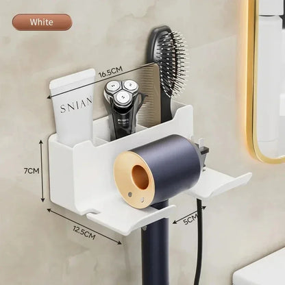 Wall Mounted Hair Dryer Shelf Holder – Space-Saving Bathroom Organizer with Multi-Tool Storage Rack