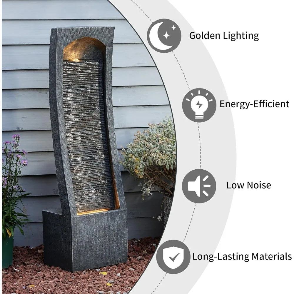 Modern Indoor Outdoor Water Fountain – LED Lighted Floor Water Feature with Cascading Design