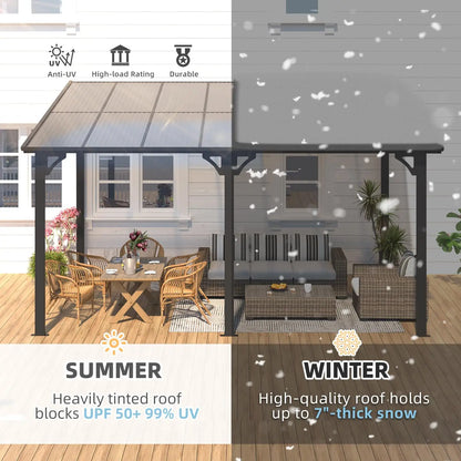 Hard Top Lean-To Gazebo Pergola – Wall-Mounted Steel Roof Patio Cover for Backyard & Outdoor Living