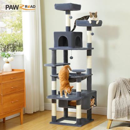 Large Cat Tree Tower with Hammock, Padded Perches & Condos
