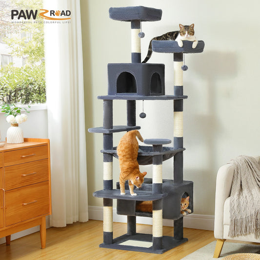 Large Cat Tree Tower with Hammock, Padded Perches & Condos
