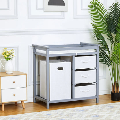 Baby Changing Table Dresser with Laundry Hamper – Multi-Storage Nursery Station with Drawers & Organizer Baskets