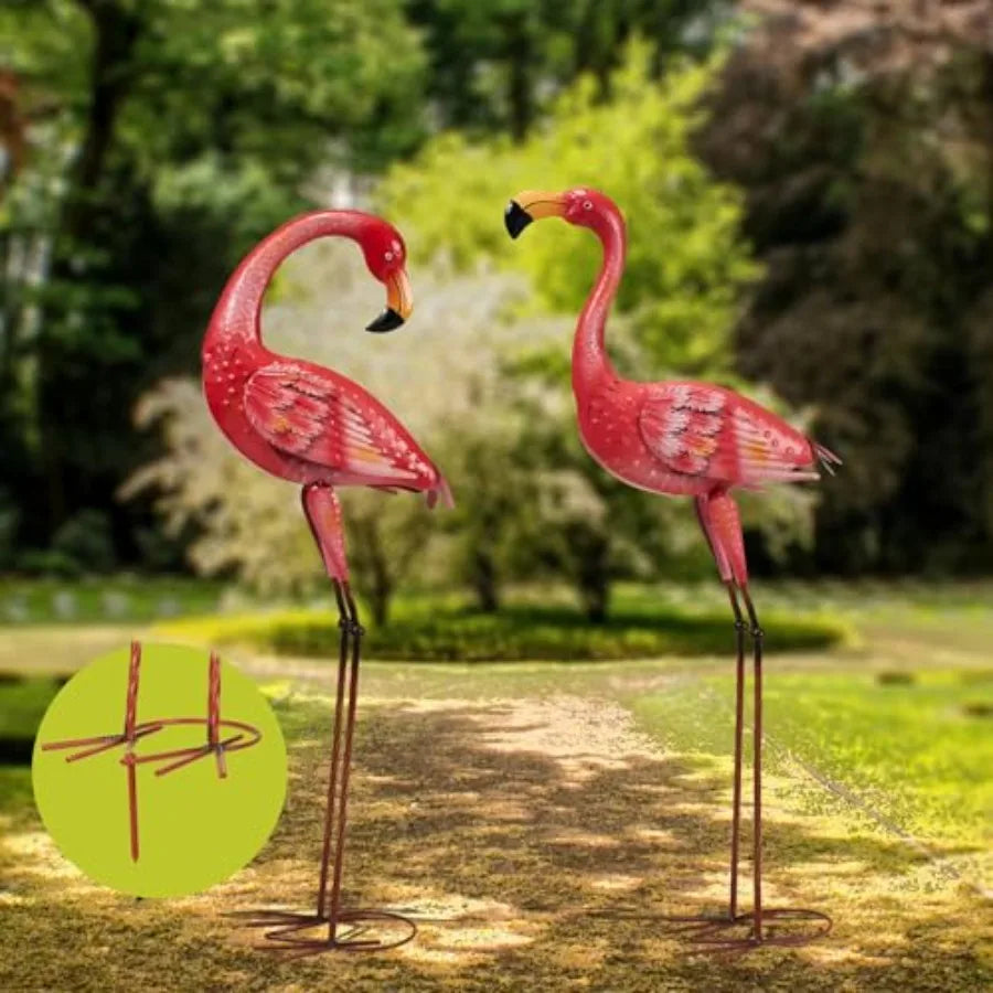 40" Metal Flamingo Garden Statue Set of 2 – Large Outdoor Lawn Sculptures for Backyard, Patio & Garden Decor