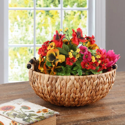 Basket Bowl Rattan Woven Fruit Plate with Handle