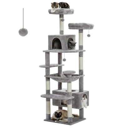 Large Cat Tree Tower with Hammock, Padded Perches & Condos