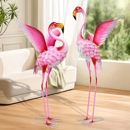 Flamingo Garden Statues Set of 2 – Metal Outdoor Yard Decor for Lawn, Patio or Backyard