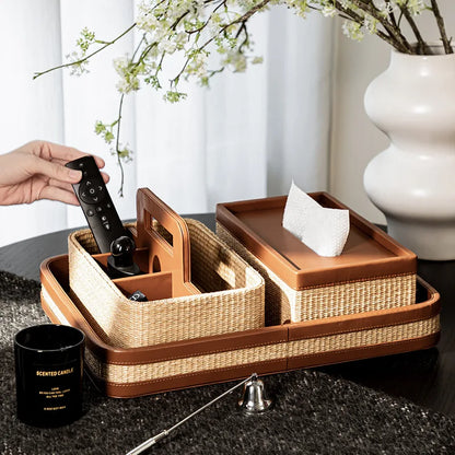 Palm Breeze Rattan Tissue Box & Organizer
