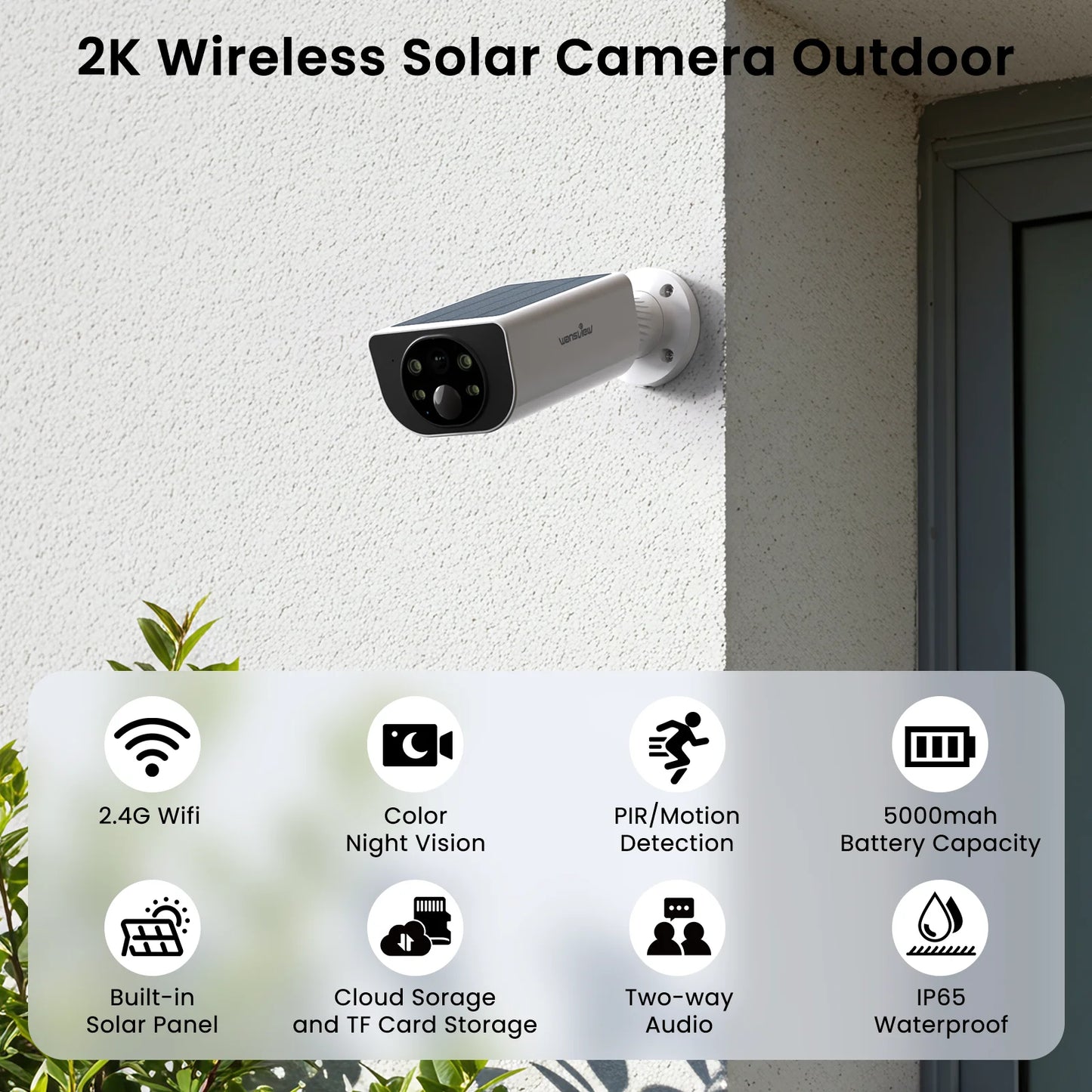 Solar Security Camera with Battery 3MP 2.4G Night Vision