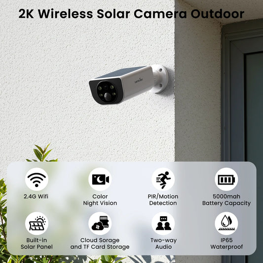 Solar Security Camera with Battery 3MP 2.4G Night Vision