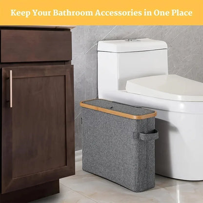 Bamboo Toilet Paper Storage Basket With Lid
