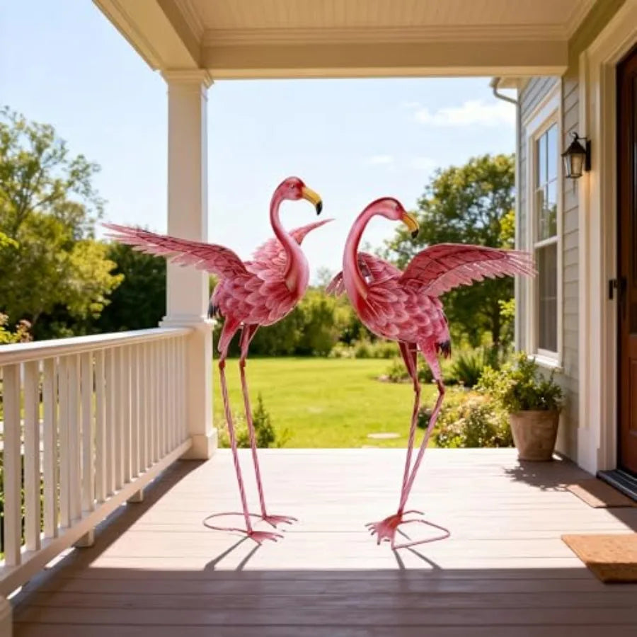 Metal Flamingo Yard Decorations – Outdoor Lawn Sculptures for Garden, Patio & Backyard Decor