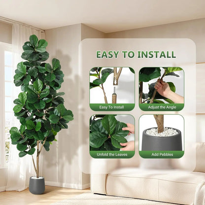 Artificial Fiddle Leaf Fig Tree (4–7 FT) – Lifelike Faux Indoor Floor Plant with Pot for Home & Living Room Decor