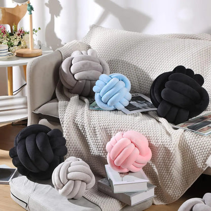 Decorative Throw Knot Pillow Ball for Home Chair Sofa Aesthetic Round Velvet Knotted Pillow Cushion (Black, 8 inches)