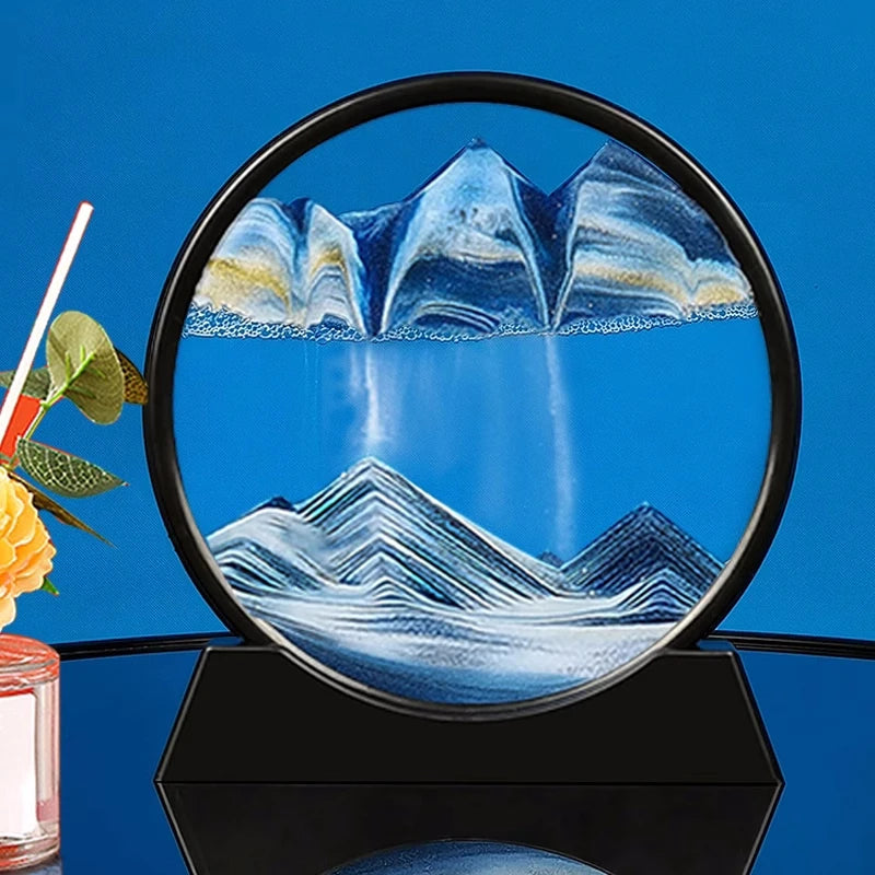 3D Hourglass Quicksand Moving Sand Art Picture Round Glass Deep Sea Sandscape