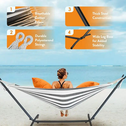 Hammock with Adjustable Stand – Heavy Duty 600lb Capacity Portable Hammock Bed with Storage Bag