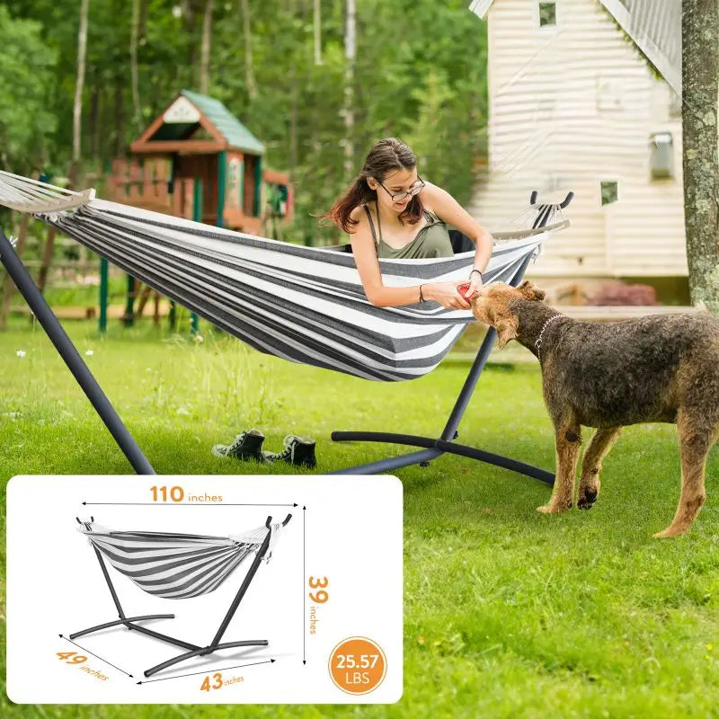 Hammock with Adjustable Stand – Heavy Duty 600lb Capacity Portable Hammock Bed with Storage Bag