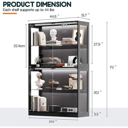LED Glass Display Cabinet with Adjustable Shelves – Modern Curio Showcase for Collectibles & Home Decor