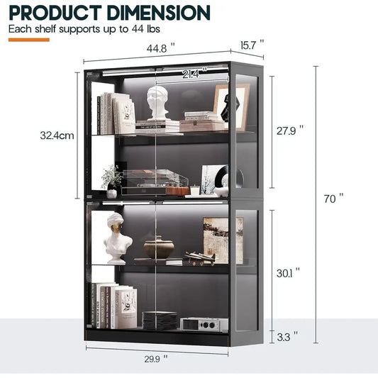 LED Glass Display Cabinet with Adjustable Shelves – Modern Curio Showcase for Collectibles & Home Decor