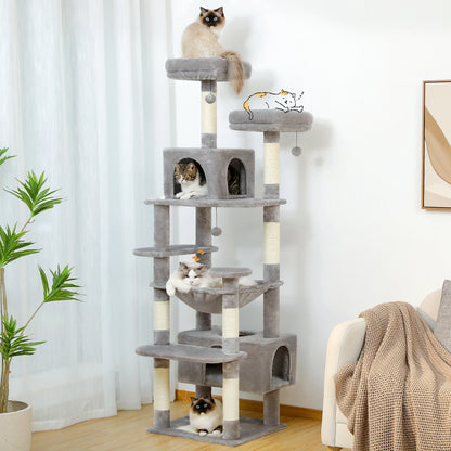 Large Cat Tree Tower with Hammock, Padded Perches & Condos