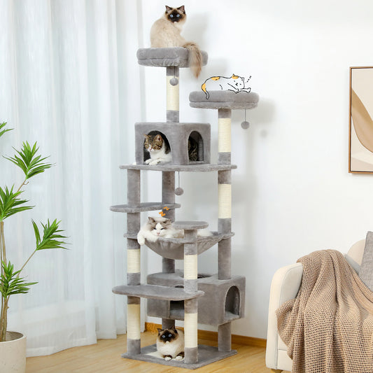 Large Cat Tree Tower with Hammock, Padded Perches & Condos