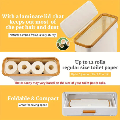 Bamboo Toilet Paper Storage Basket With Lid