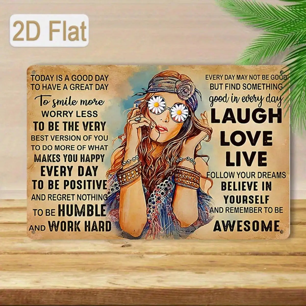 Tin Sign Laugh Love Live Vintage Hippie 8x12 Inches